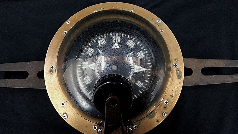 Vintage E.S. Ritchie & Son Maritime Brass Water Based Binnacle w/ Mount Brackets