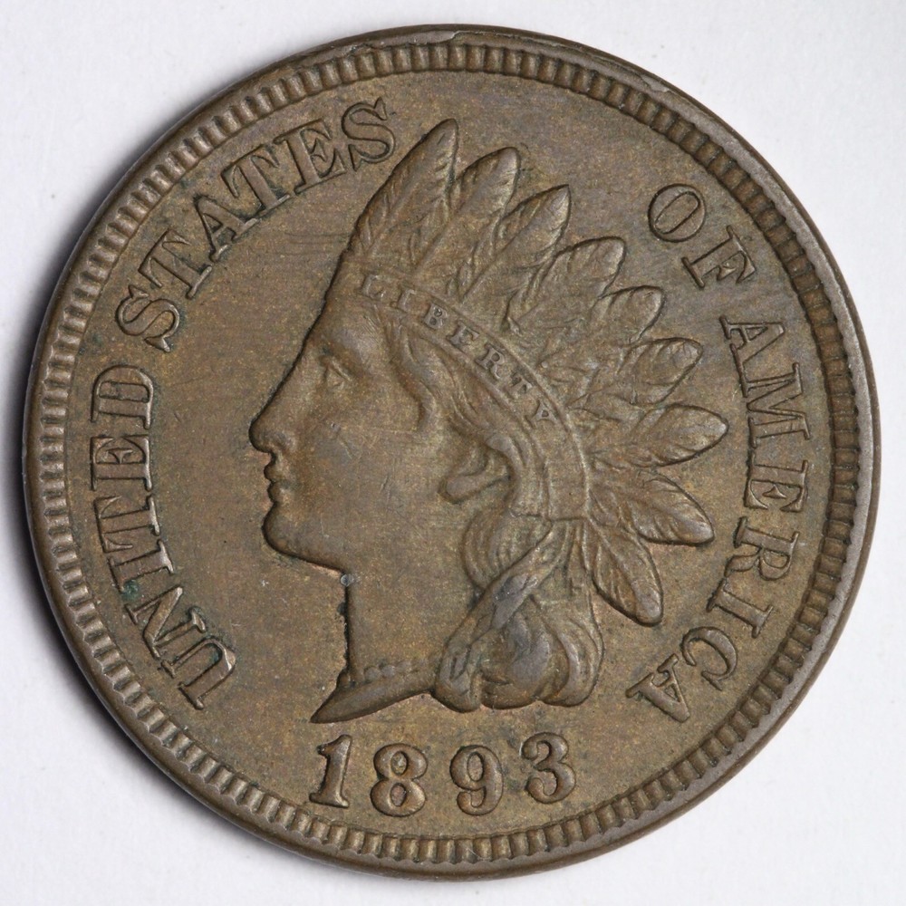 1893 Indian Head Cent Penny AU E162 GUNN