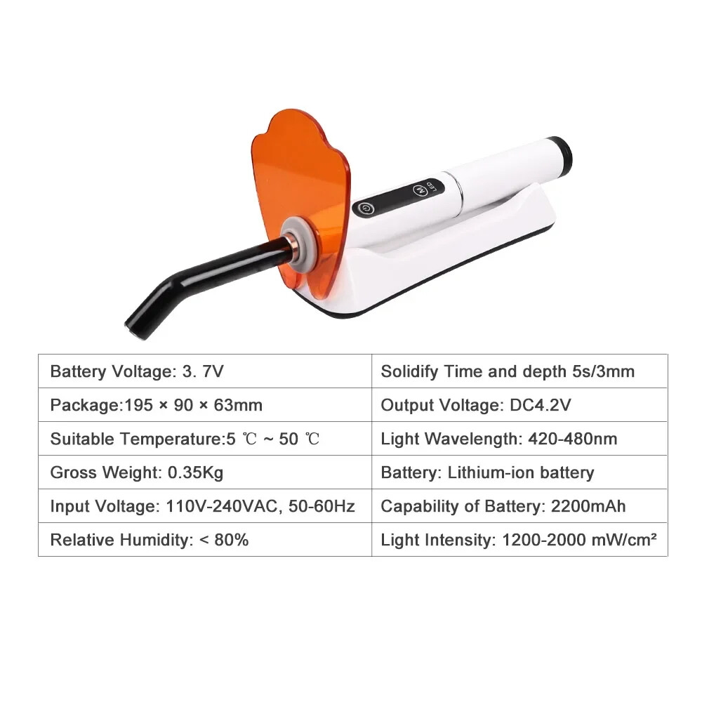 Dental Wireless Light Curing Machine 1s/2mm Resin Curing Light 800-2400mW/cm²-US
