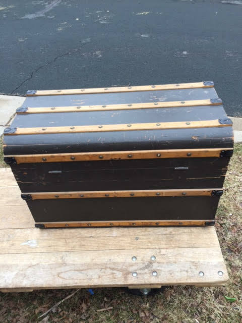 Antique Flat Steamer Trunk Coffee Table End Table