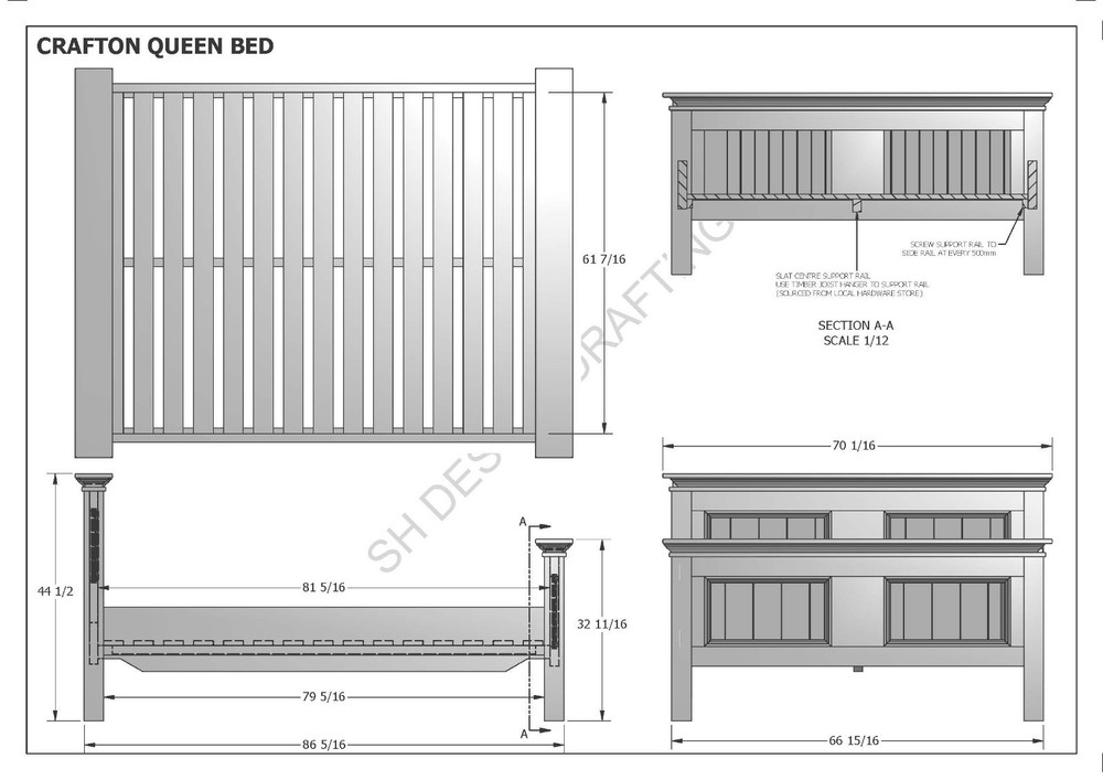 BUILDING PLANS FOR CRAFTON QUEEN SIZE TIMBER BED - MAKE YOUR OWN & SAVE $$$