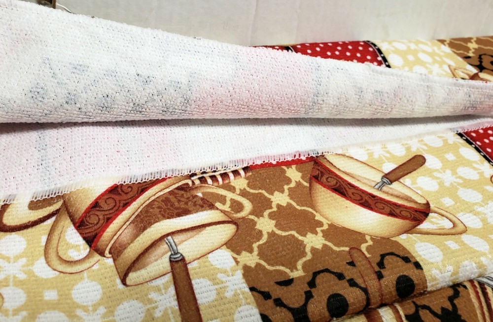 SET OF 2 SAME PRINTED MICROFIBER TOWELS (15 x 25") COFFEE CUPS STACK & SPOONS,SH
