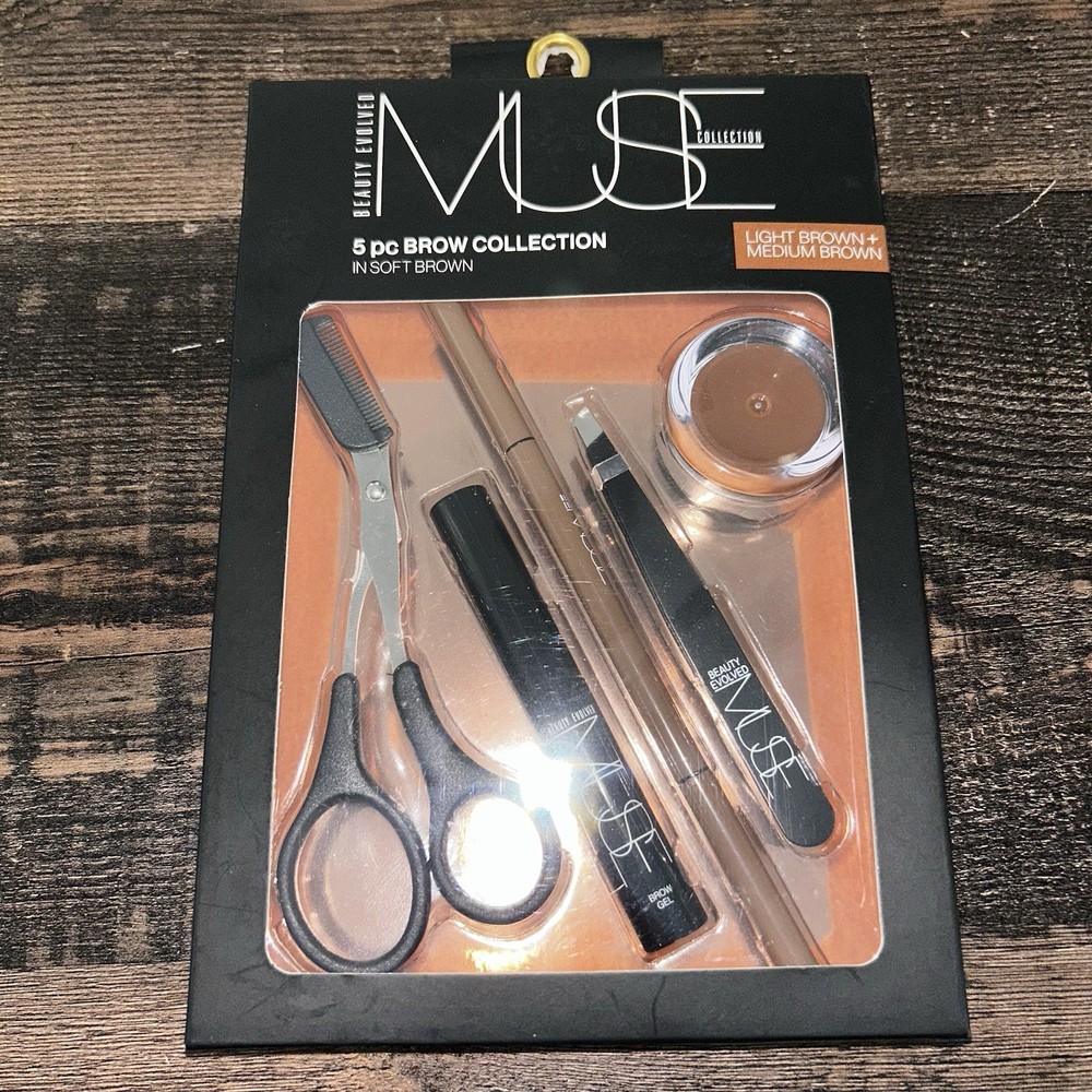 Muse Beauty Evolved 5 Piece Brow Collection Light & Medium Brown NWT