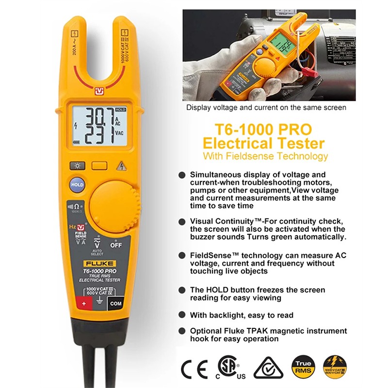 Fluke T6 1000 Pro Electrical Tester Digital Clamp Meter True RMS Multimeter