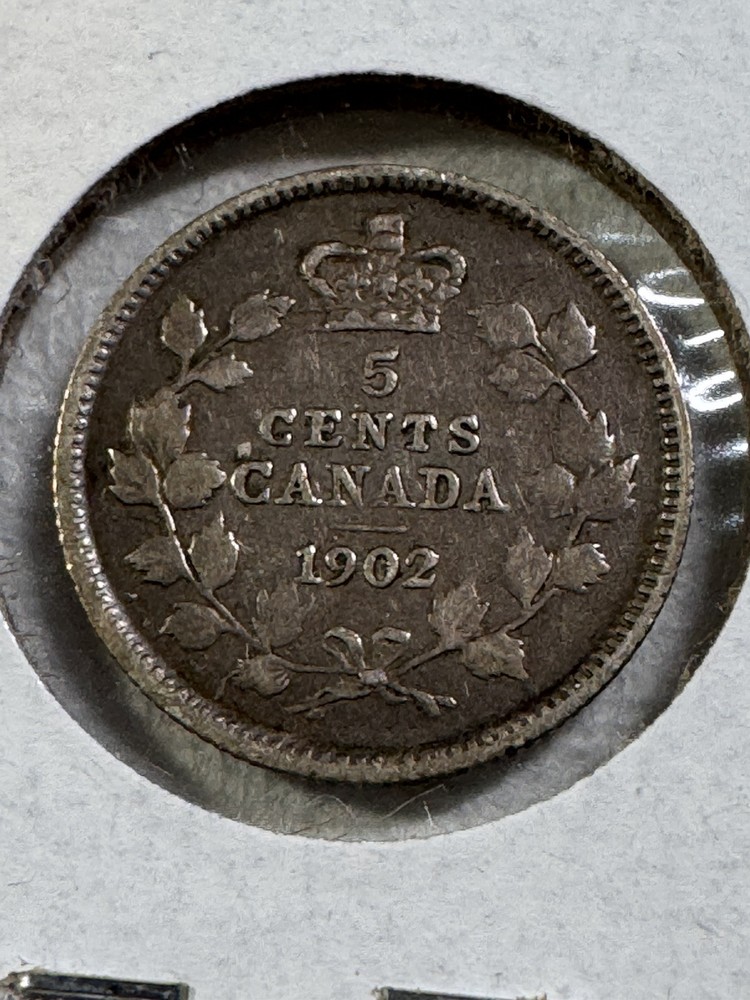 1902 Canada 5 Cents Silver Coin Cleaned