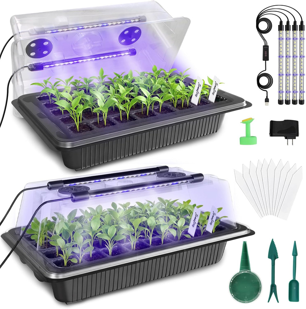 80-Cell Seed Starter Tray with Grow Light, 2-Pack Adjustable Brightness Seed Sta