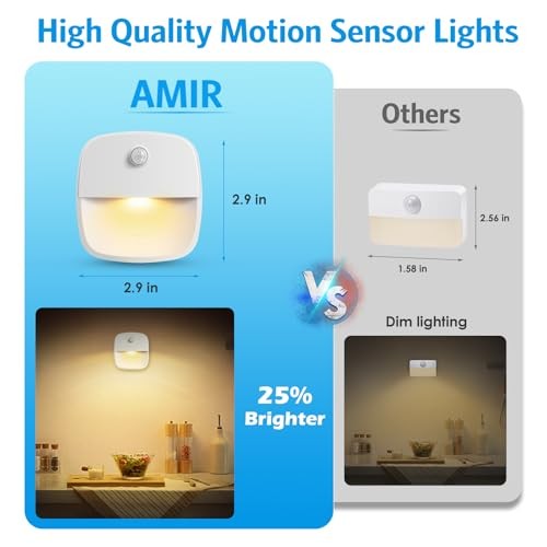 Motion Sensor Light Indoor, Upgraded Battery-Powered LED Night 6 Warm White