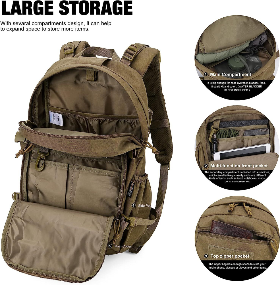 Mardingtop Small Tactical Backpack,Molle Hiking Backpack for 6539-khaki-25l