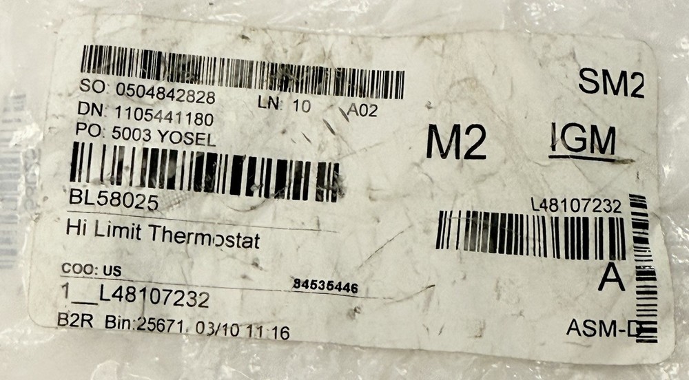 HI LIMIT THERMOSTAT BL58025