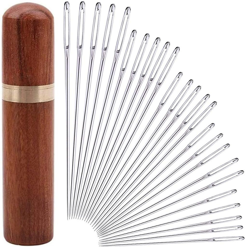 25Pieces hand sewing Big Eye Needles sharp needle with Solid wood Needle