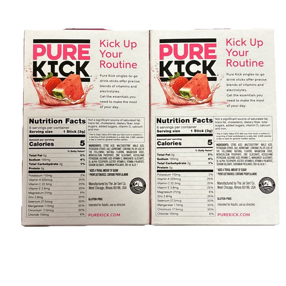 2 PACK Pure Kick Hydrate Strawberry Watermelon 6 Packets Zero Sugar Electrolytes
