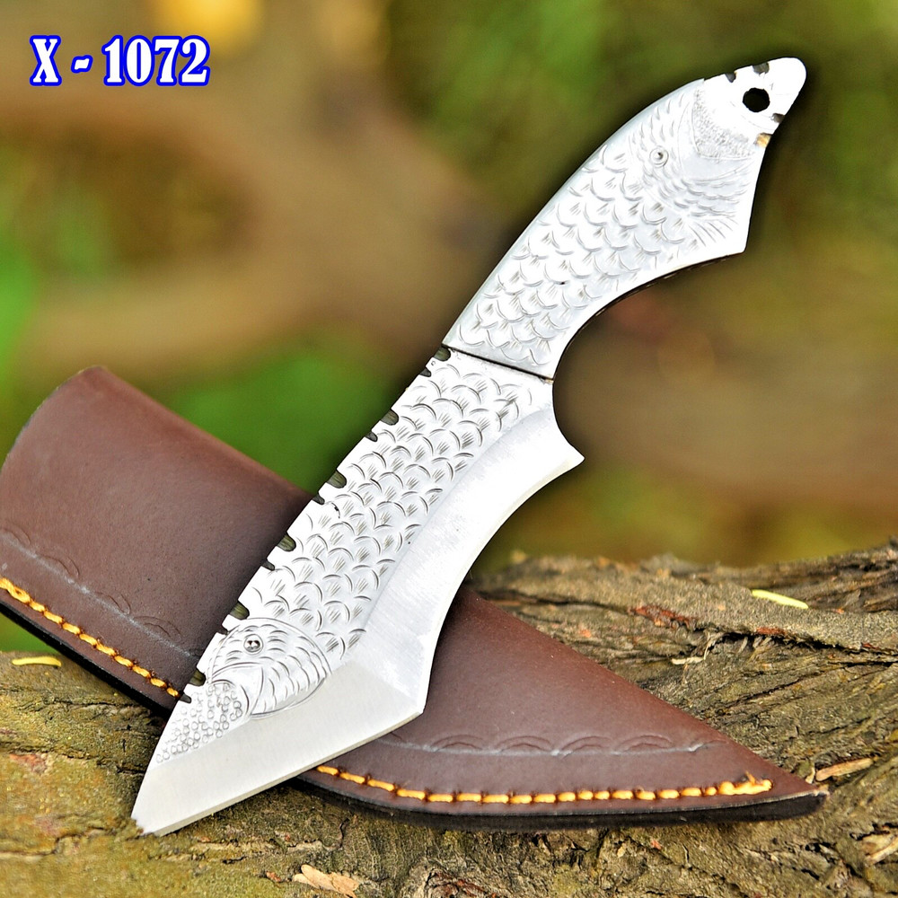 Custom Handmade Hunting Skinner knife Eagle Engraved Blade Fish Engrave Handle
