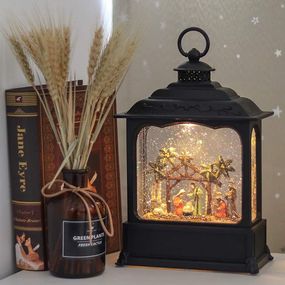 Nativity Musical Lighted Water Lantern Christmas Snow Globe with 6 Hour Timer, B