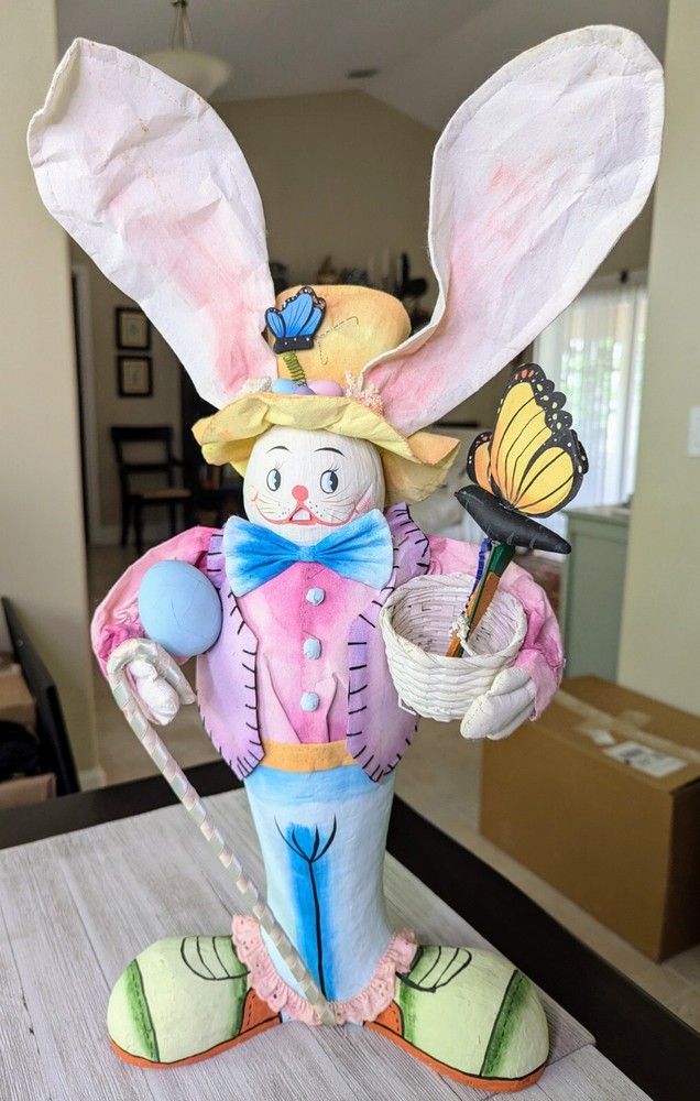 Easter Decorations Mr. & Mrs. Easter Bunny with Pastel Eggs Cane Pose-able Ears