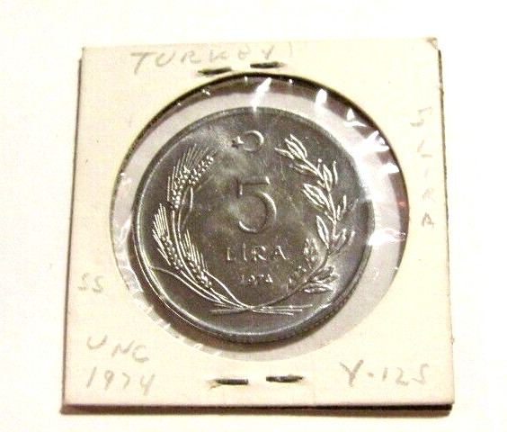 Turkey 1974 5 Lira unc Coin