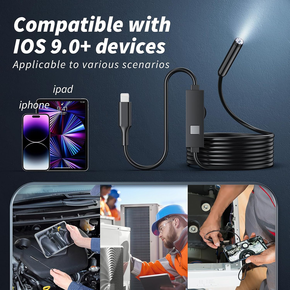 Endoscope Camera with Light, 1920P HD Borescope Tools with 8 Adjustable LED Ligh