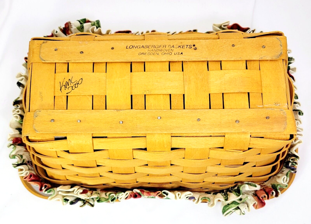 Longaberger Rectangle Chore Basket Double Swing Handles Divided Protector Liner