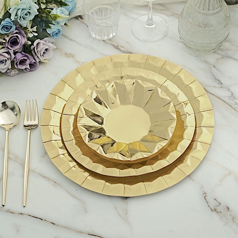 25 Metallic 12" Round Paper Salad Dinner Plates Geometric Design Tableware