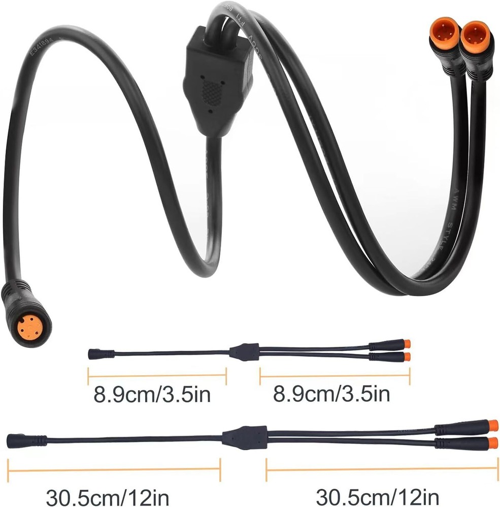 Y-Split Extension Cable 1T2 Extension Wire Waterproof Connector For Ebike Kit