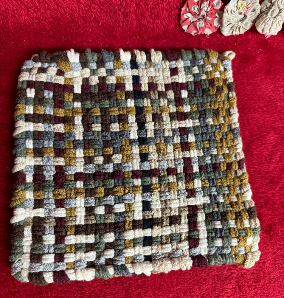 Handmade Large Cotton Potholder Rustic Neutral Colors
