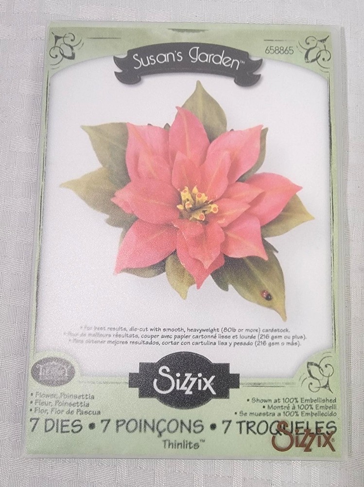 Sizzix POINSETTIA Susan's Garden -  7 Thinlits Dies, flower - NEW!