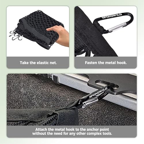 Stretchable Cargo Net(4'x4' Stretches to 7'x7') - Adjustable Elastic Trunk &
