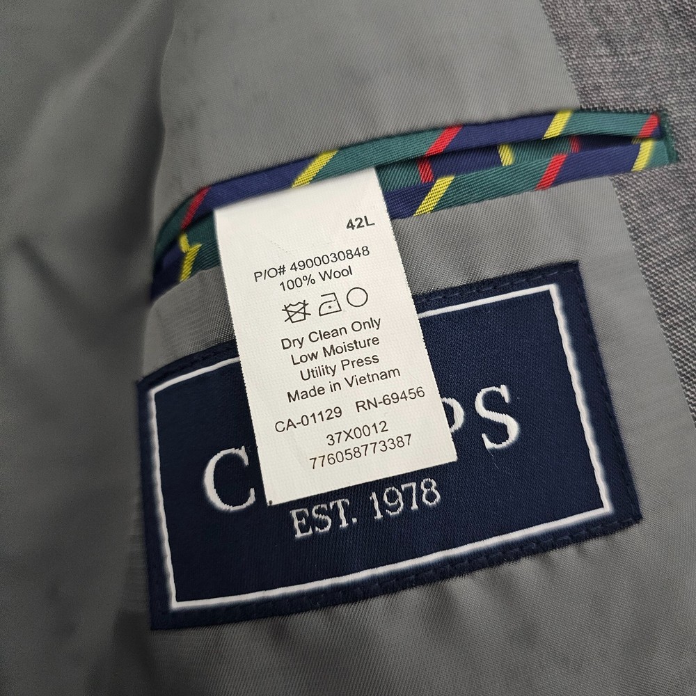 Chaps 42L Gray Sport Coat Blazer Jacket Solid 2-Button Wool