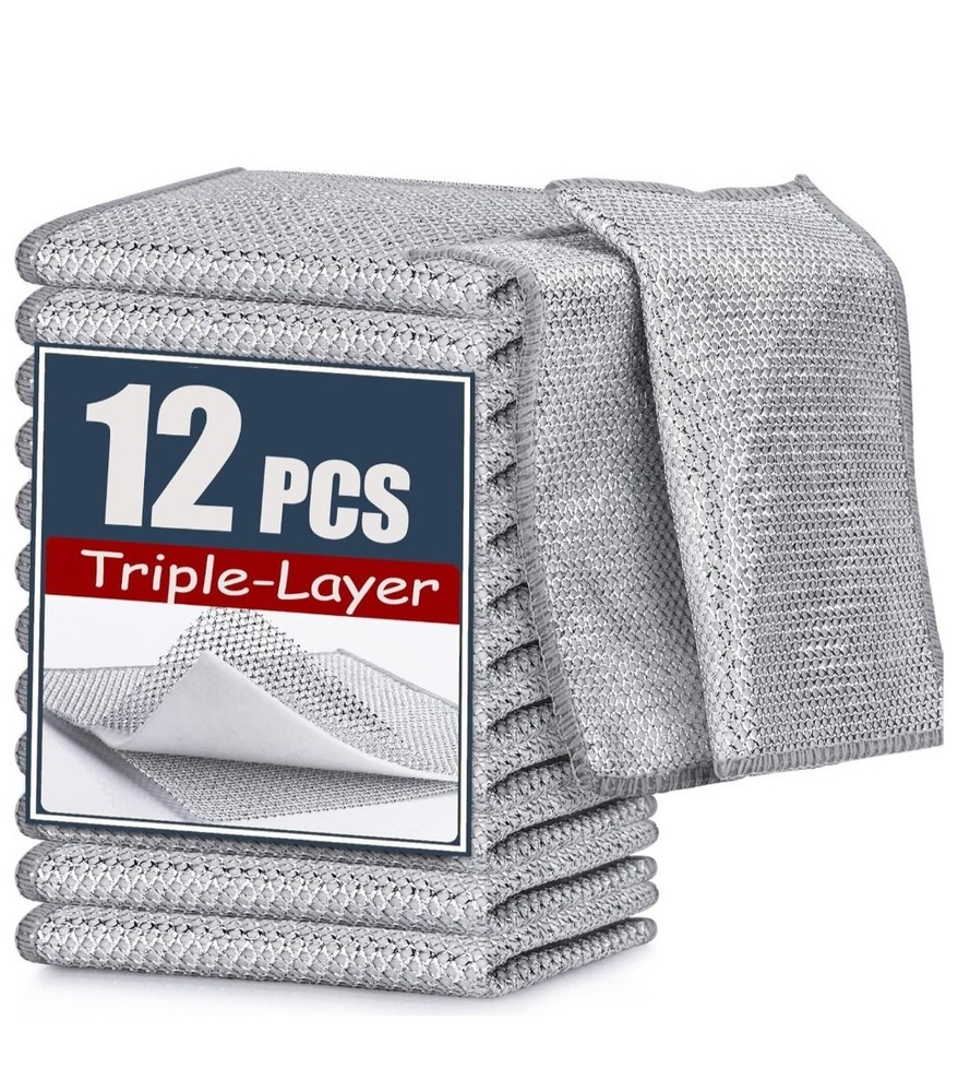 12pc Wire Dishcloth Non-Scratch Triple Layer Mesh Cleaning Rag Kitchen Scrubber.