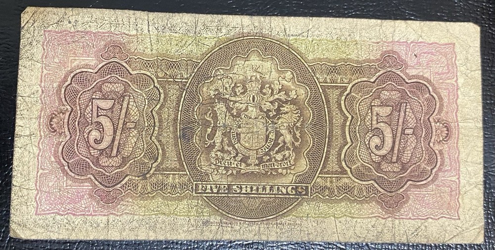 1937 Bermuda 5 Shillings Note Featuring King George VI
