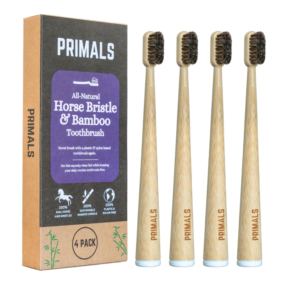 Eco-Friendly Horse Bristle Bamboo Toothbrush Set (4-Pack) - Biodegradable