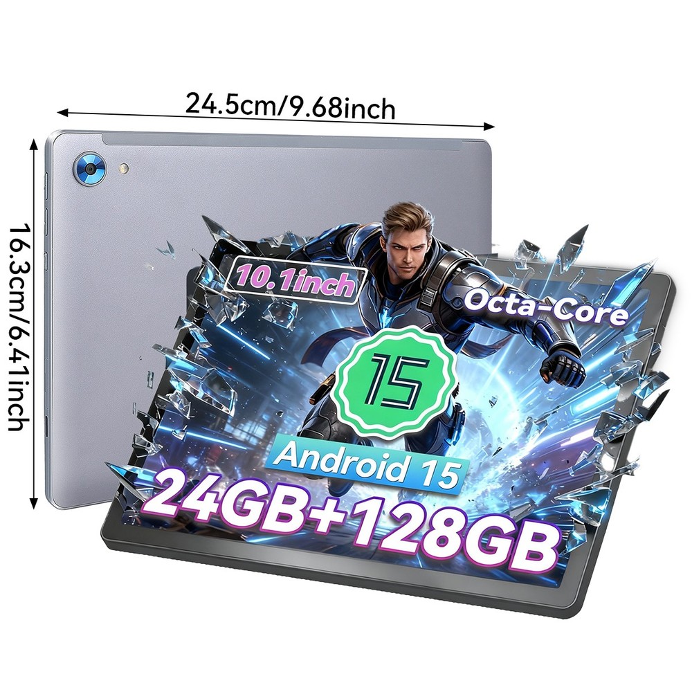 10.1" Android Tablet 24+128GB IPS Touchscreen Octa-core Processor Wi-Fi 6 Gray