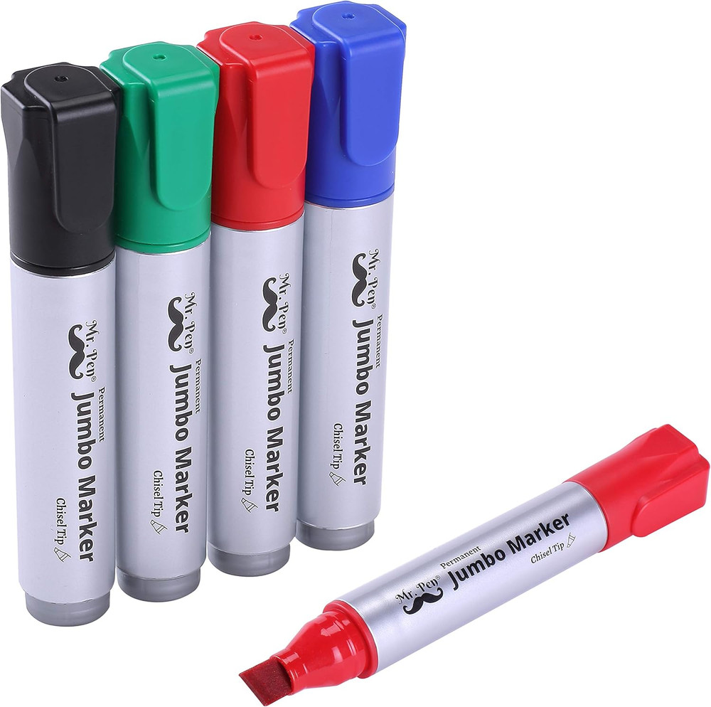 Jumbo Permanent Markers, 4 Pack, Assorted Color, Chisel Tip, Large, King, Colo