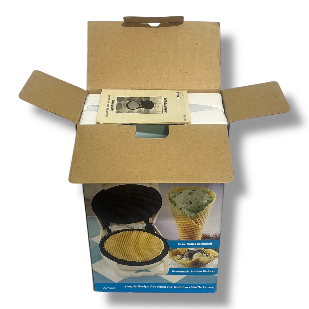 Rival Waffle Cone Maker Model WC800 01 WT White w/ Cone Roller