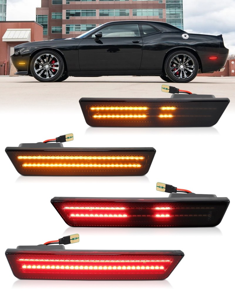 Dynamic Front Rear Bumper LED Side Marker Lights For 2008-2014 Dodge Challenger