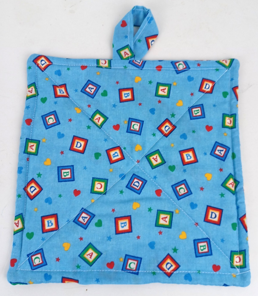 Handmade Potholder Both Sides Alphabet Pattern Multicolor Hot Pad 8 x 8.5"