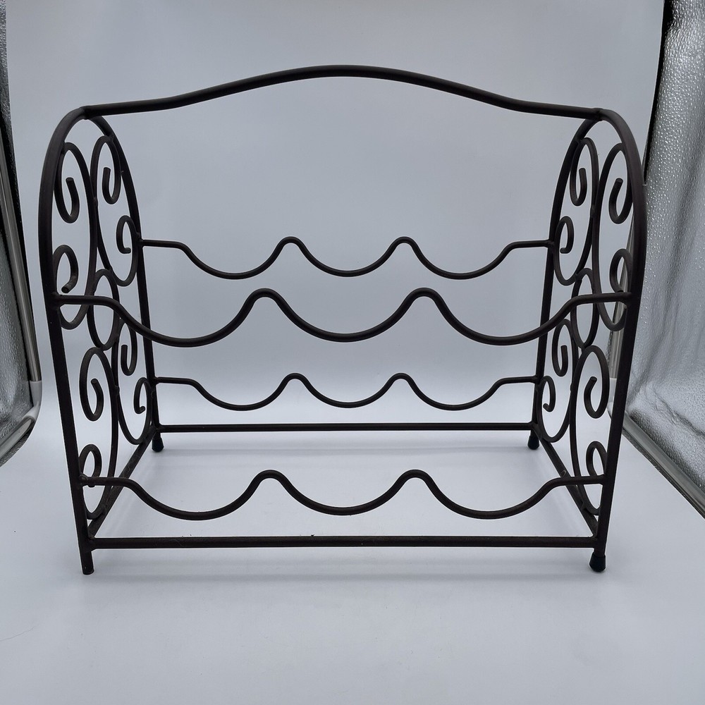 6 Bottle Wine Rack Rustic Scrolled Design Wrought Iron - Table, Bar, or Counter