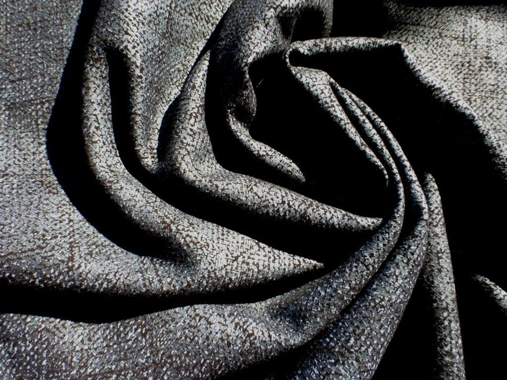 Lambskin leather hide  Shimmering Grey on Black Woven Muslin Fabric print