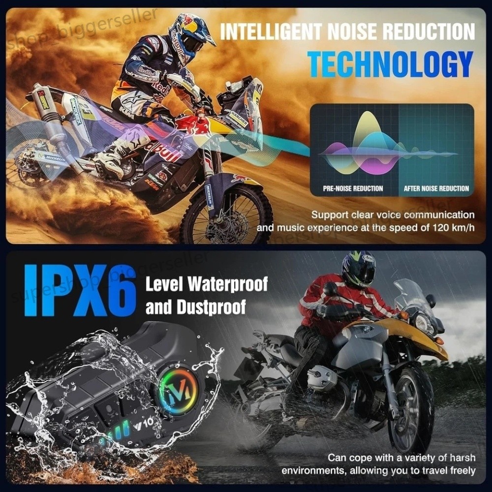 FM Motorcycle Headset Bluetooth Helmet Intercom Speaker Music Share Headphone US