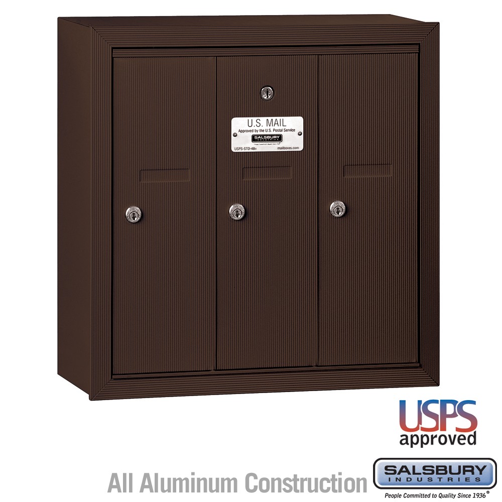 Salsbury Vertical Mailbox - 3 Doors - Bronze - Surface Mounted - USPS Access