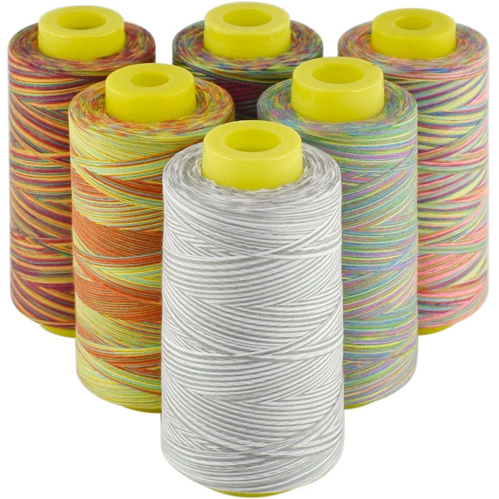 Rainbow Variegated Polyester Serger Sewing Thread 6 Cones of 3000 Yards Each ...