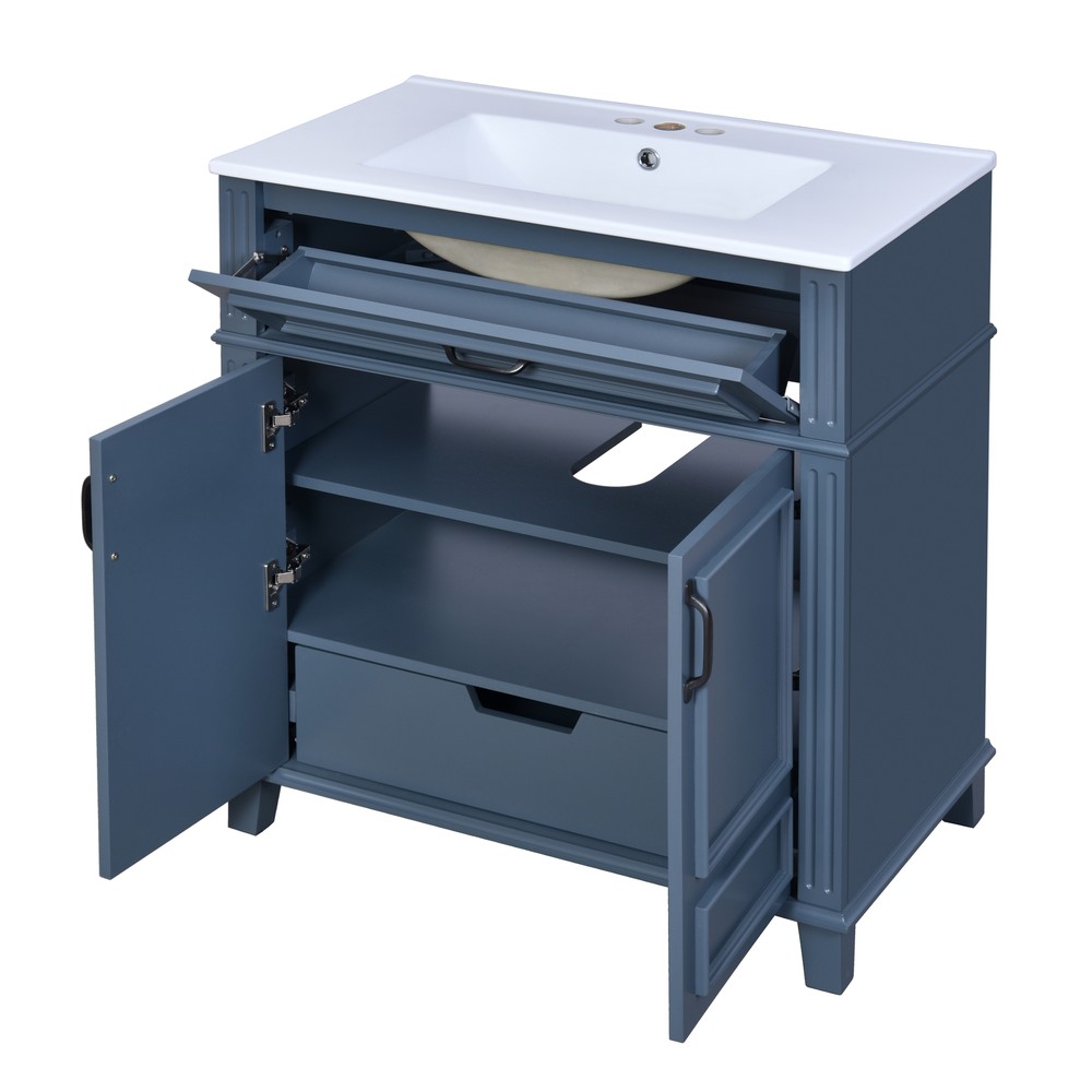 30'' Bathroom Vanity with Ceramic Sink,Solid Wood Frame Bathroom Storage Cabinet