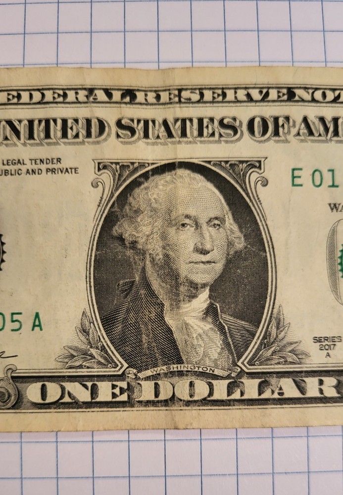 $1 ONE US DOLLAR BILL NOTE MISCUT MISALIGNED OFF CENTER ERROR FANCY SERIAL #