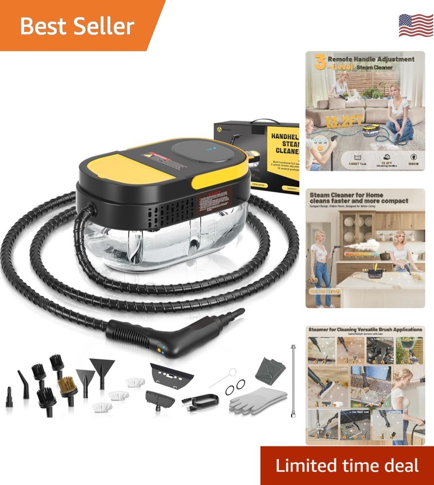 Versatile Portable Steam Cleaner with 15 Accessories – 3-Level Adjustable Handle