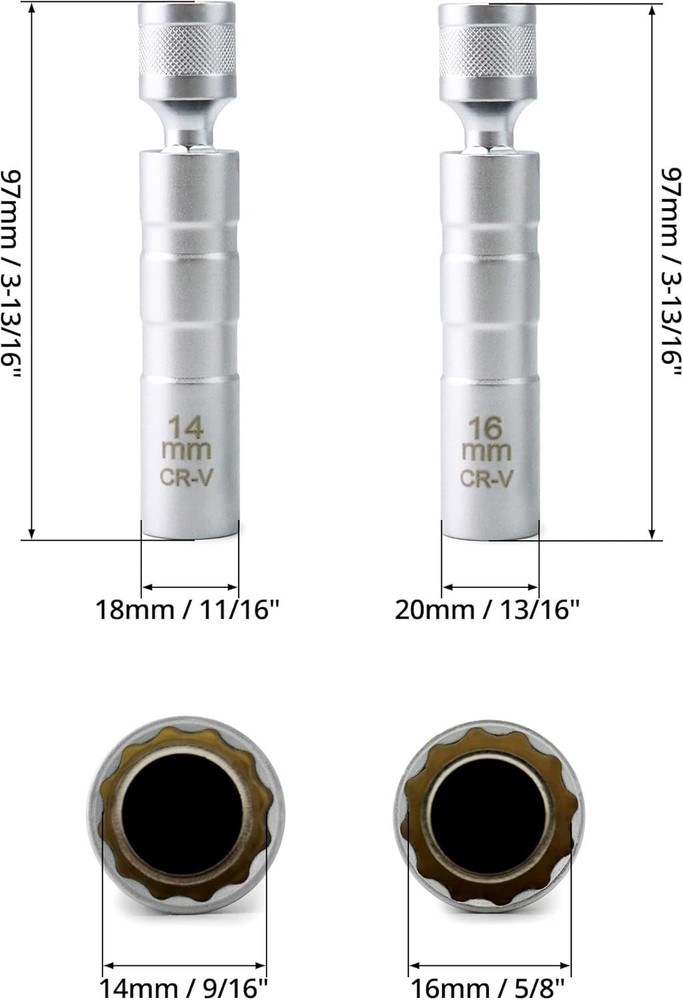 14mm&16mm Magnetic Swivel Spark Plug Socket, Thin Wall Magnetic Rotating 3/8"...