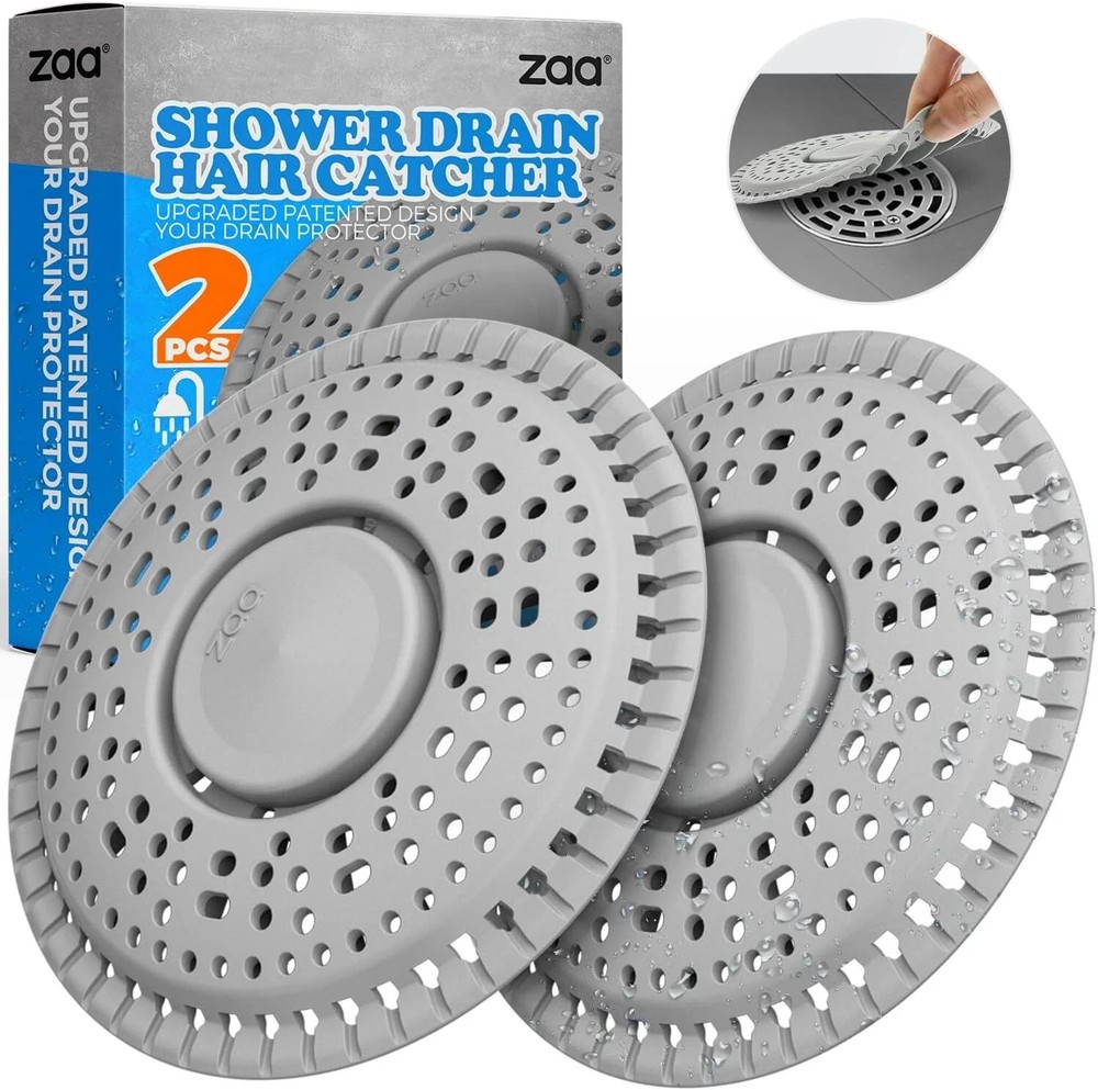 Shower Drain Hair Catcher, 2 Pack Premium Silicone Protector & Gray