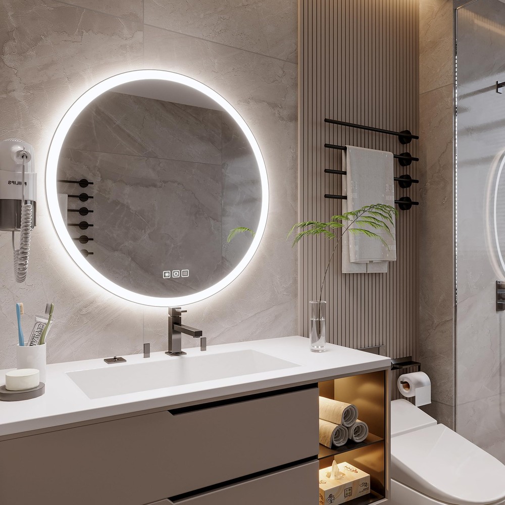20inches Round LED Mirror,samrt Mirror Bathroom,Bathroom Mirror with Light,An...