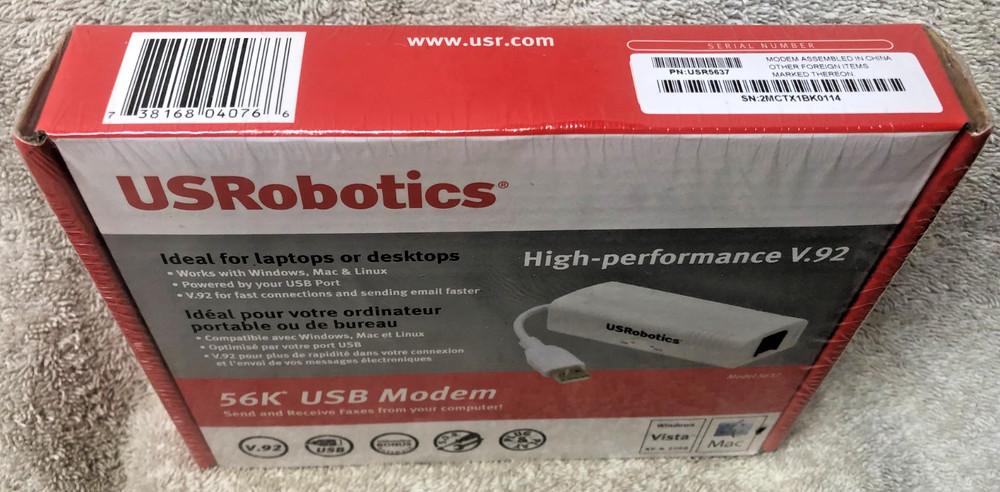 US ROBOTICS 56K USB MODEM model 5637 USR5637 usb V.92 mac pc NEW