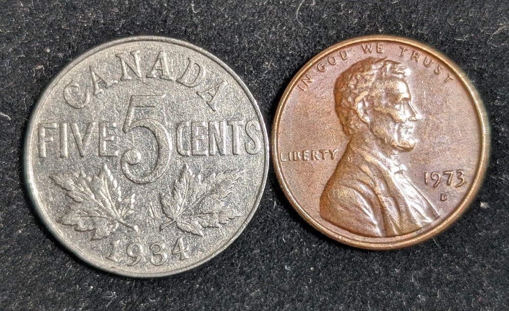 1934 Canada 5 Cents Circulated KM# 29