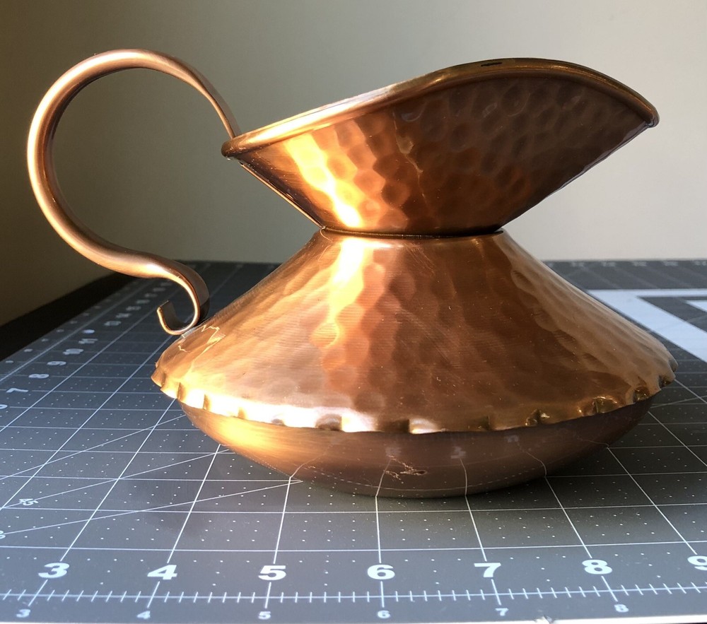 Vintage Gregorian Hammered Solid Copper Squat Pitcher - Excellent