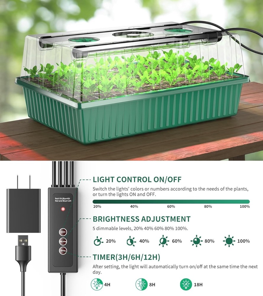 Seed Starter Tray 120-Cells Seed Starter Kit W/ Grow Light 2 Pack Reusable